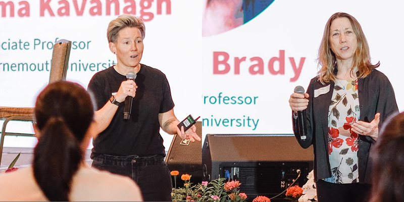 picture of Dr Emma Kavanagh and Dr Abbe Brady speaking